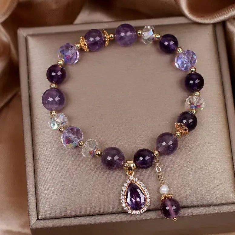 Women's natural amethyst bracelet with purple crystal stones and micro inlay detailing