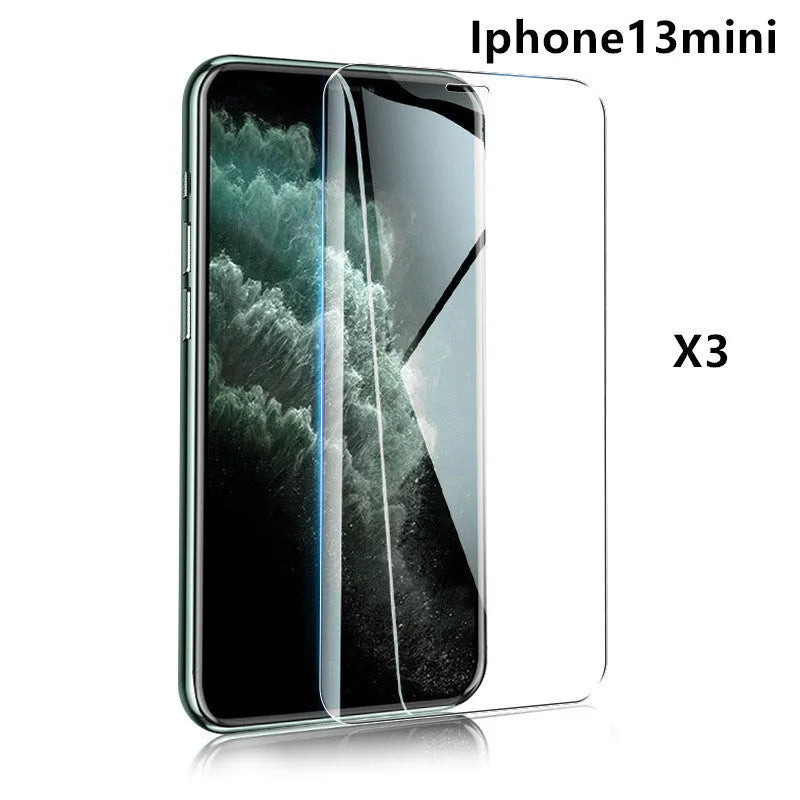 Tempered glass screen protector with 9H hardness for iPhone and Samsung phones.