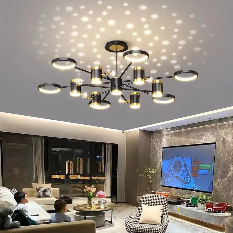Black 13-head iron Nordic star pendant ceiling light with remote control