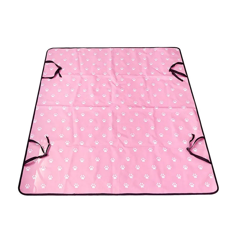 Cloth car pet mat for rear seat protection in multiple colours and dog-themed prints.
