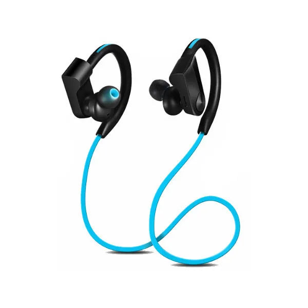 Wireless neck mounted Bluetooth earphones in black colour showing earpieces and neckband