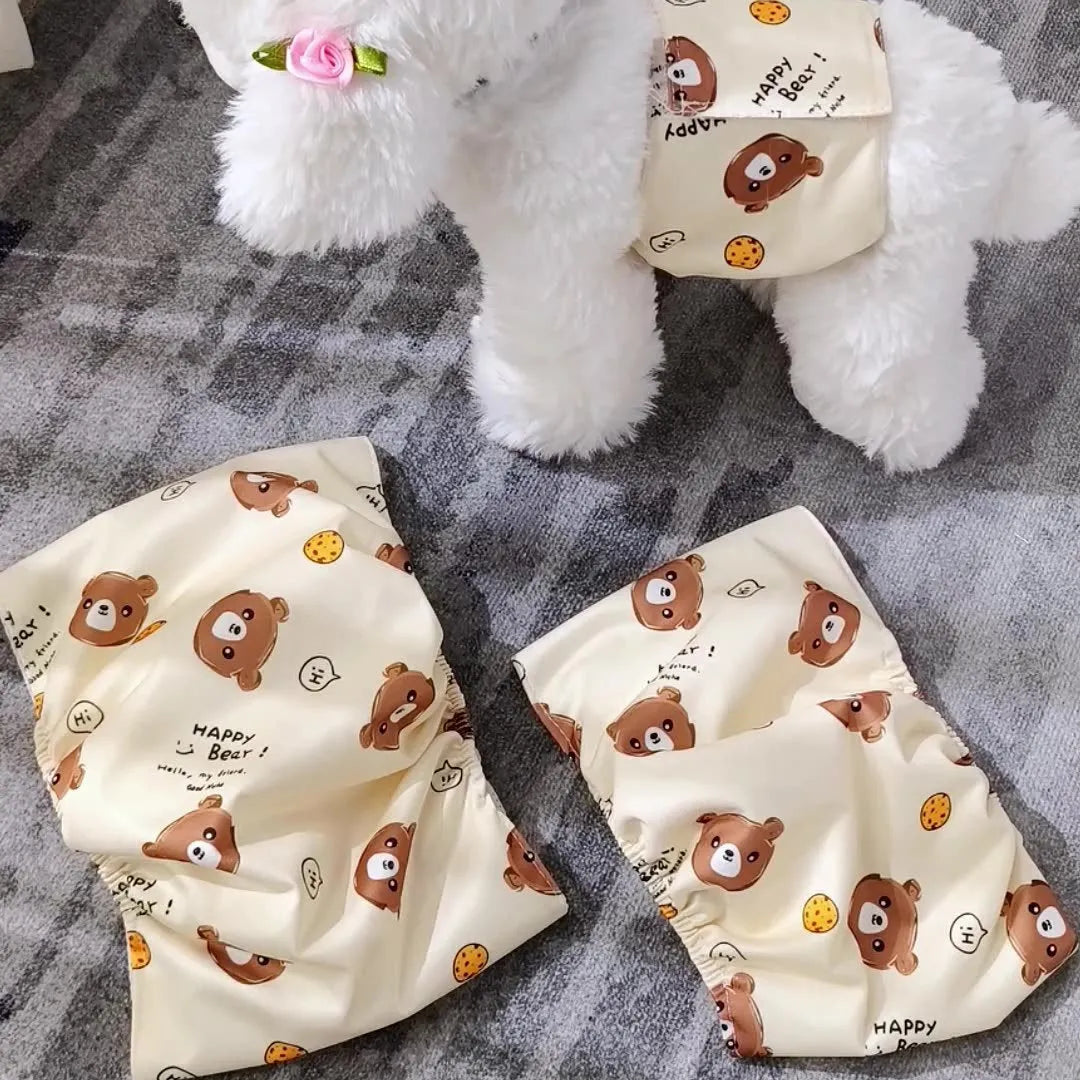 Reusable male dog diaper belly band with cartoon bone paw print design and fastener tape