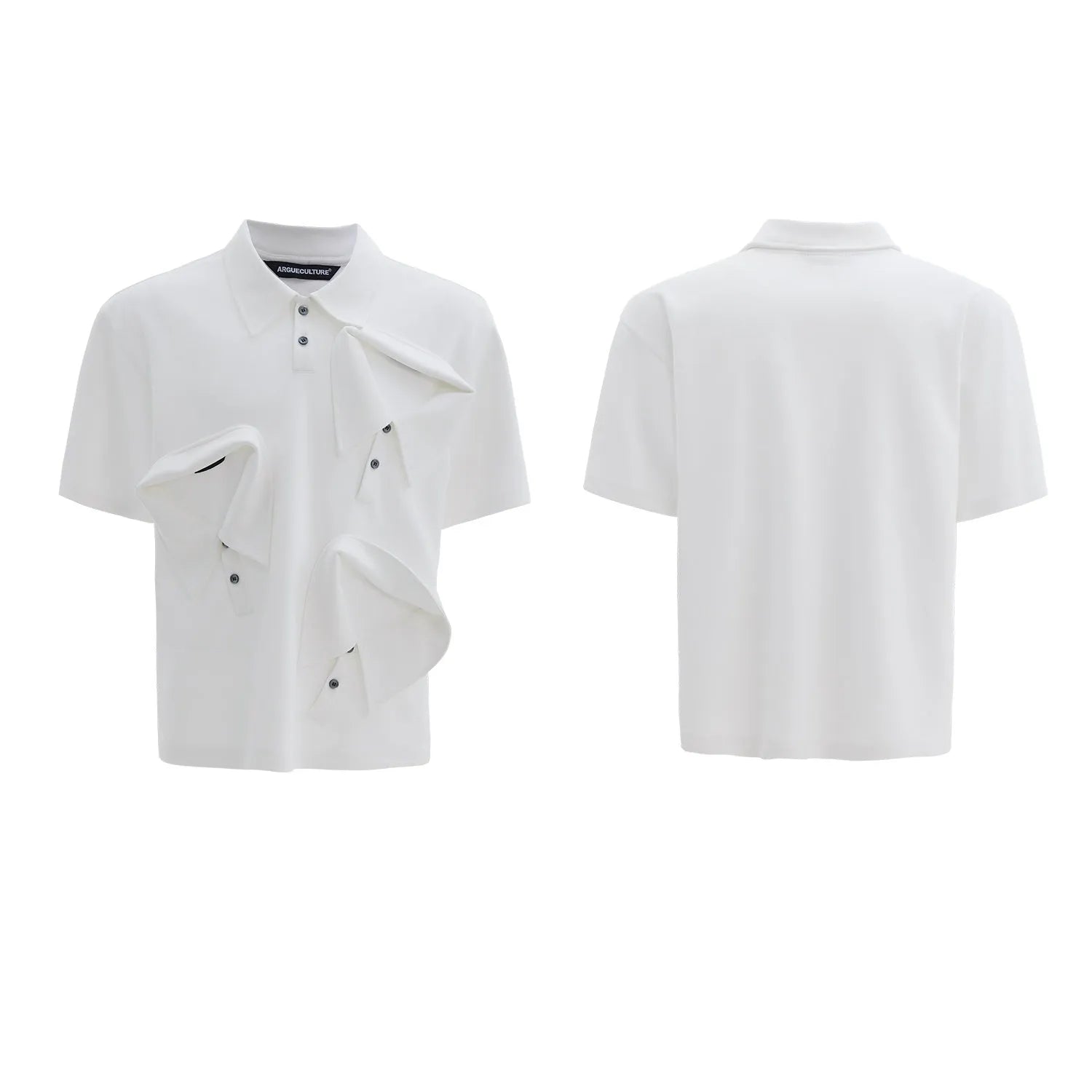 Men's deconstructed multi-collar polo shirt with geometric pattern in loose-fit design