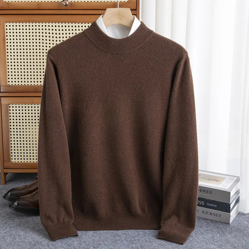 Men's half-collar loose-fit wool sweater in a light business style, shown in a range of colours.