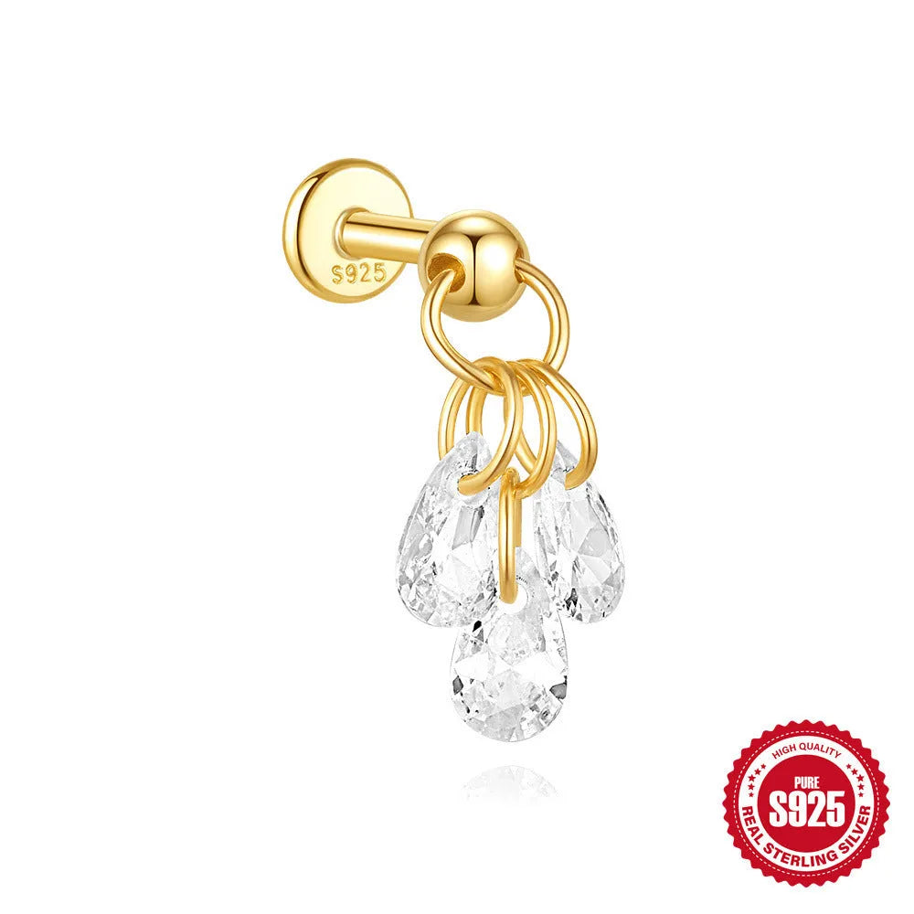 S925 sterling silver geometric star-shaped earrings with an embedded moon diamond, shown in a gold colour finish.