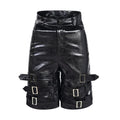 Men's black PU leather cropped shorts with mid-low waist design