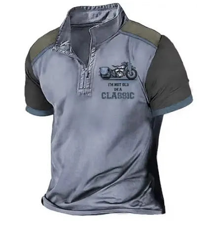 Men's 3D printed golf polo shirt in loose fit pullover style with solid colour background
