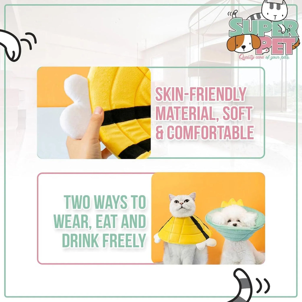 Soft bee design cat cone collar with adjustable velcro closure