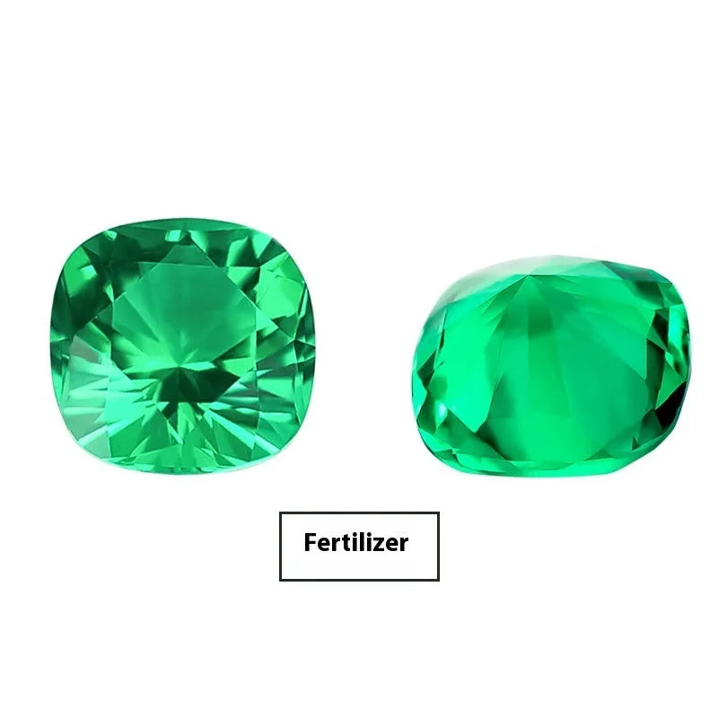 Synthetic cultivated emerald gemstone in Columbia green treasure colour showing round and grandmother cut options