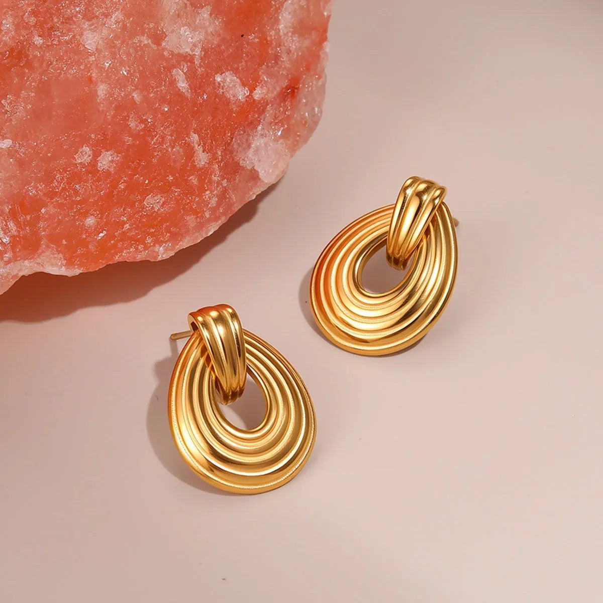 18K stainless steel geometric ring texture earrings for women, colour NMSE-J713-2, non-fading electroplated finish