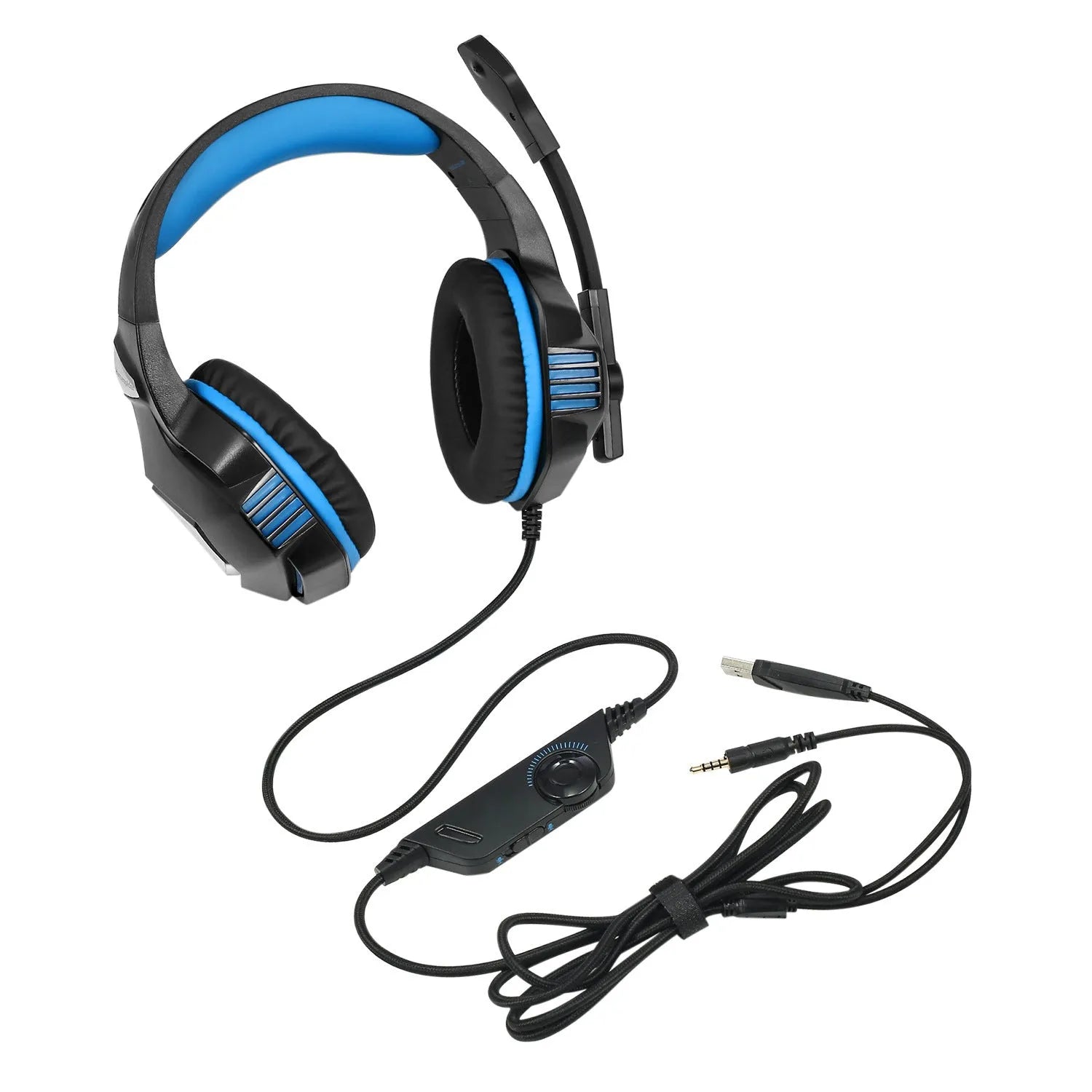 Inzhuo V3 black blue e-sports headset with 50mm speaker and braided cable