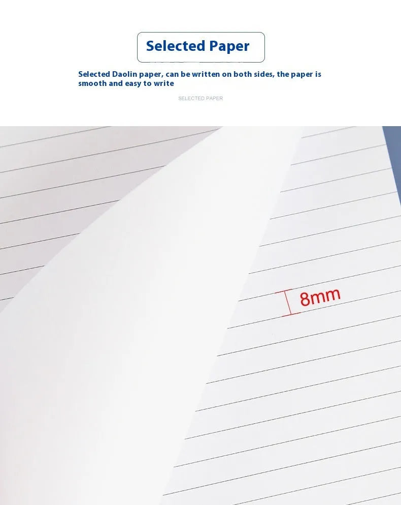 A4 tearable notebook with grid-lined ivory paper and a paper cover, showing wireless adhesive binding