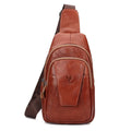 Single-shoulder bag full-grain cowhide men commuting load reduction stitched detailing retro solid colour