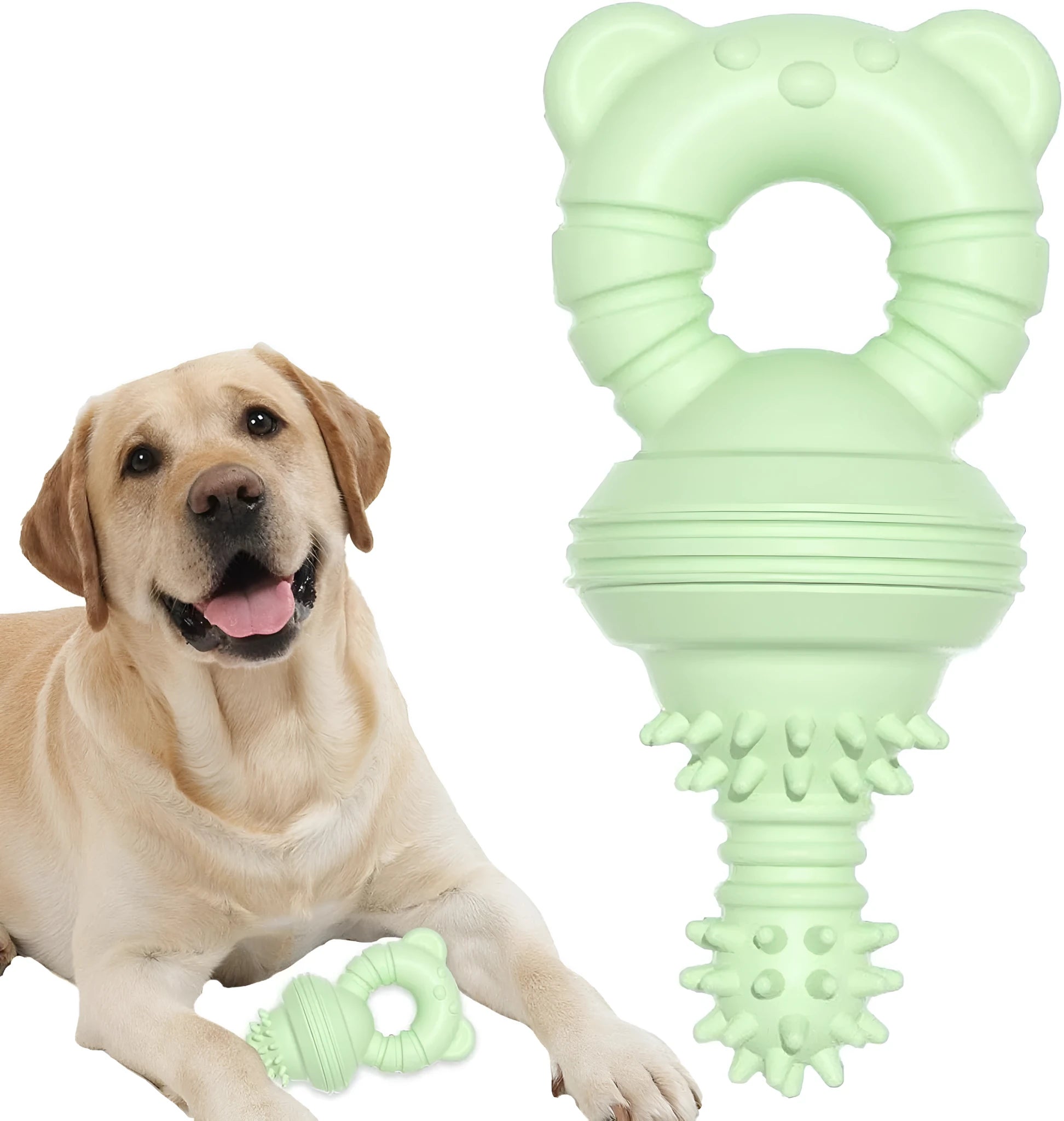 Blue rubber dog chew toy with textured surface for dental cleaning