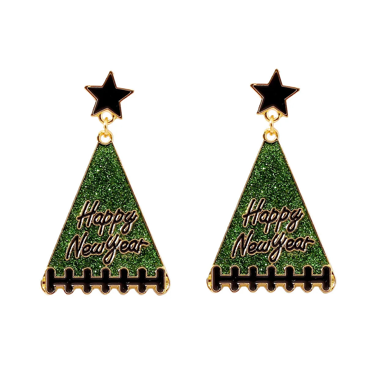 Zinc alloy tree earrings in pink colour option on white background for women New Year gift