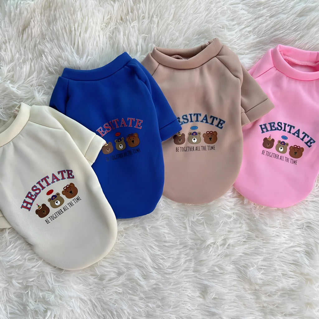 Korean version warm cartoon plush dog clothes in beige made from polyester, size XS to XXL