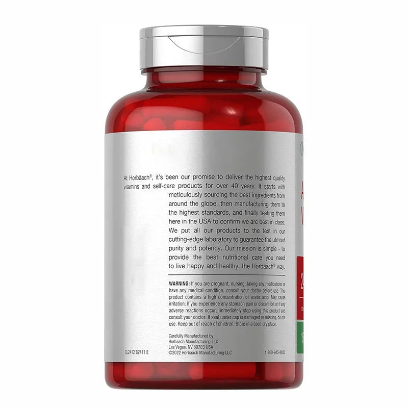 Container of apple cider vinegar capsules dietary supplement containing 150 tablets