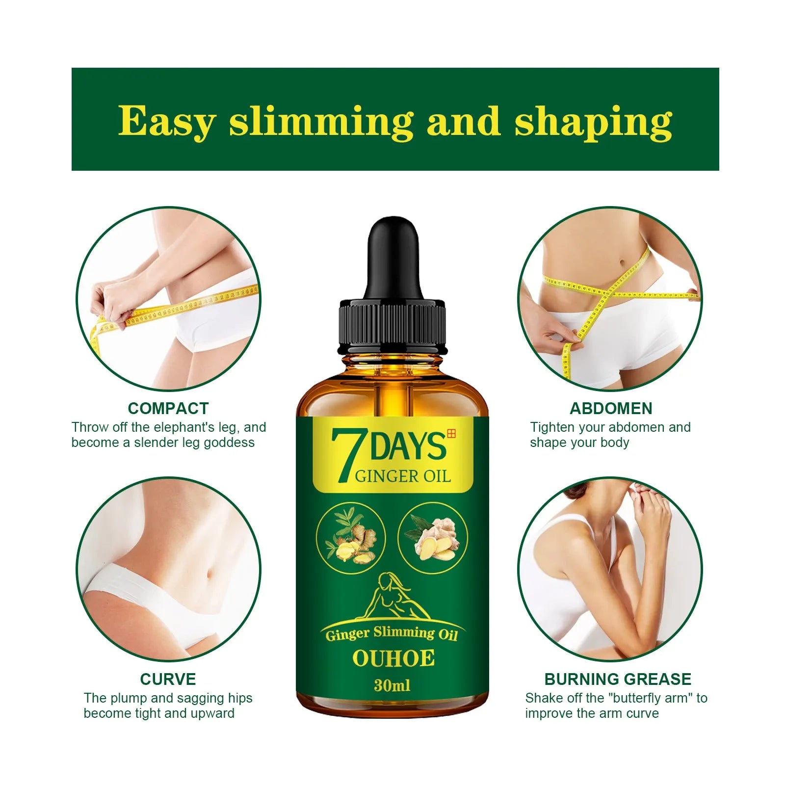 30ml ginger body shaping oil bottle for thigh firming and muscle slimming
