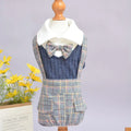 Orange and dark blue cotton dog shirt for small breeds showing front view