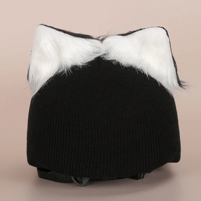 Plush fabric motorcycle helmet liner and cartoon-themed ear covers set in size M.