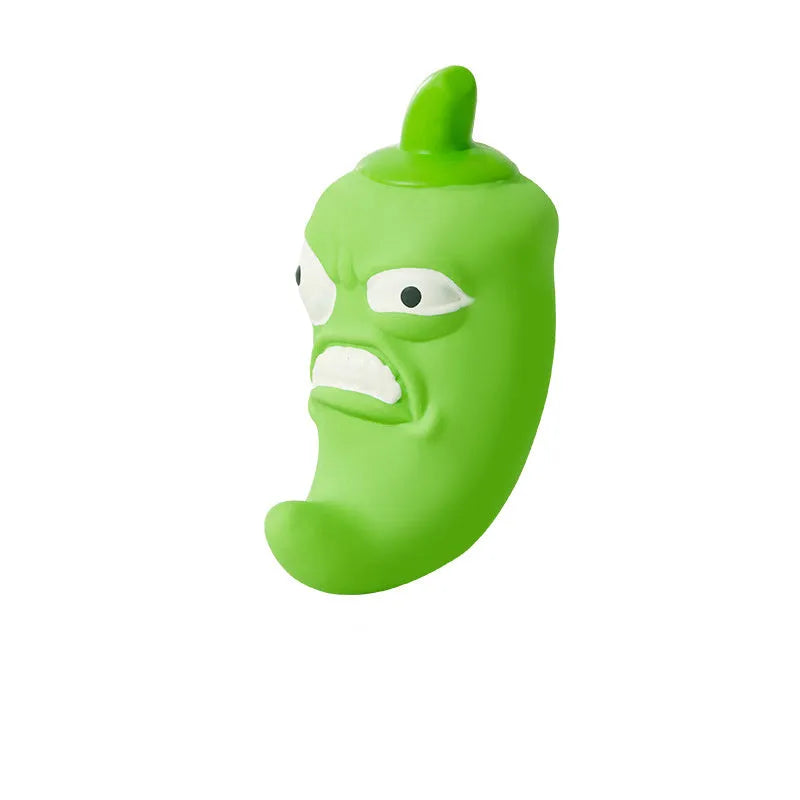 Bitter melon and chili shaped dog chew toy with pet sounds for teeth cleaning