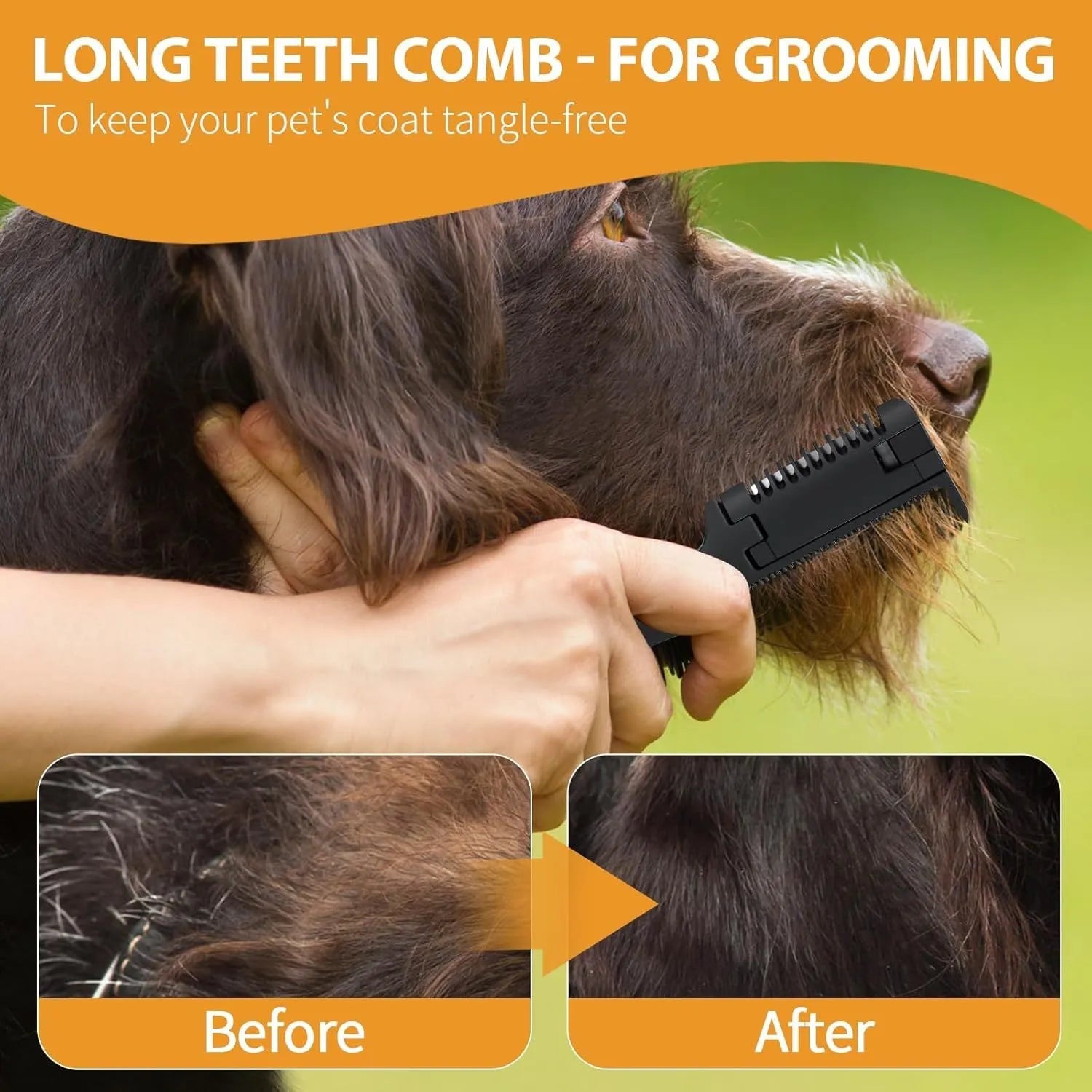 Pet razor comb grooming tool with comb teeth and razor blade, includes ten spare blades.