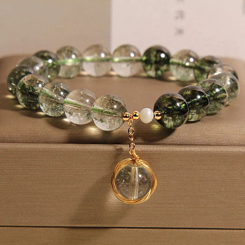 Natural chlorite crystal bracelet with green phantom quartz winding transfer beads, women's style