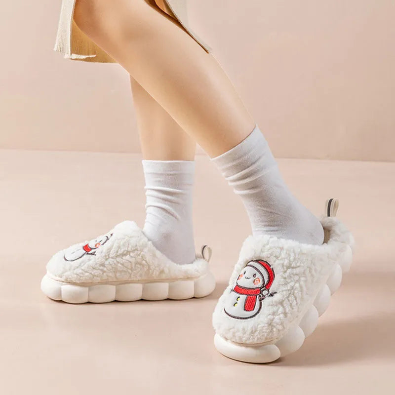 Cute snowman indoor slippers with soft plush upper and anti-slip sole, available in multiple colours