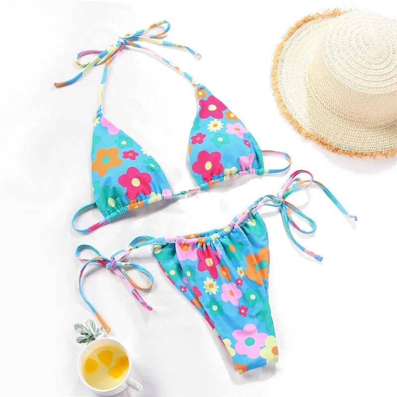Women's polka dot print split swimsuit bikini set in multiple colour options