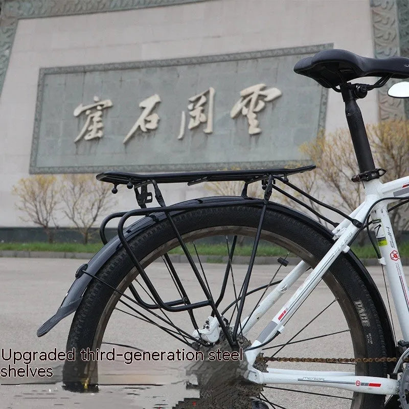 Bicycle pack shelf in steel and aluminum alloy with double-sided straight legs and screw U piece