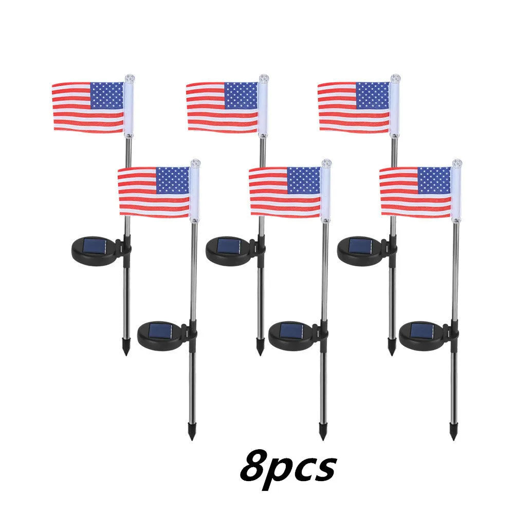 Solar garden flag light with American flag design on stainless steel pole