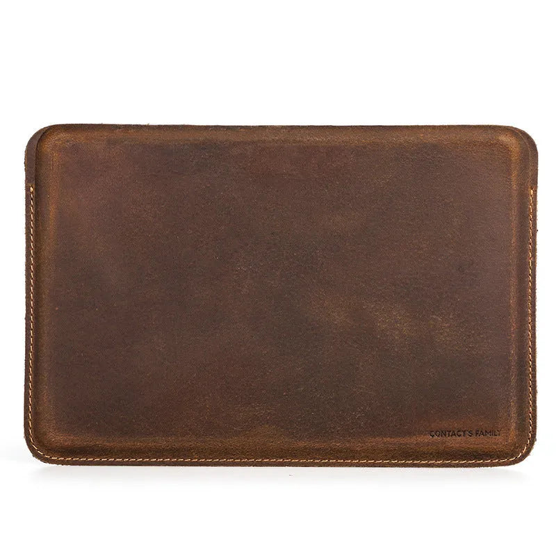 Genuine leather iPad protective case in brown horizontal orientation with handmade stitching