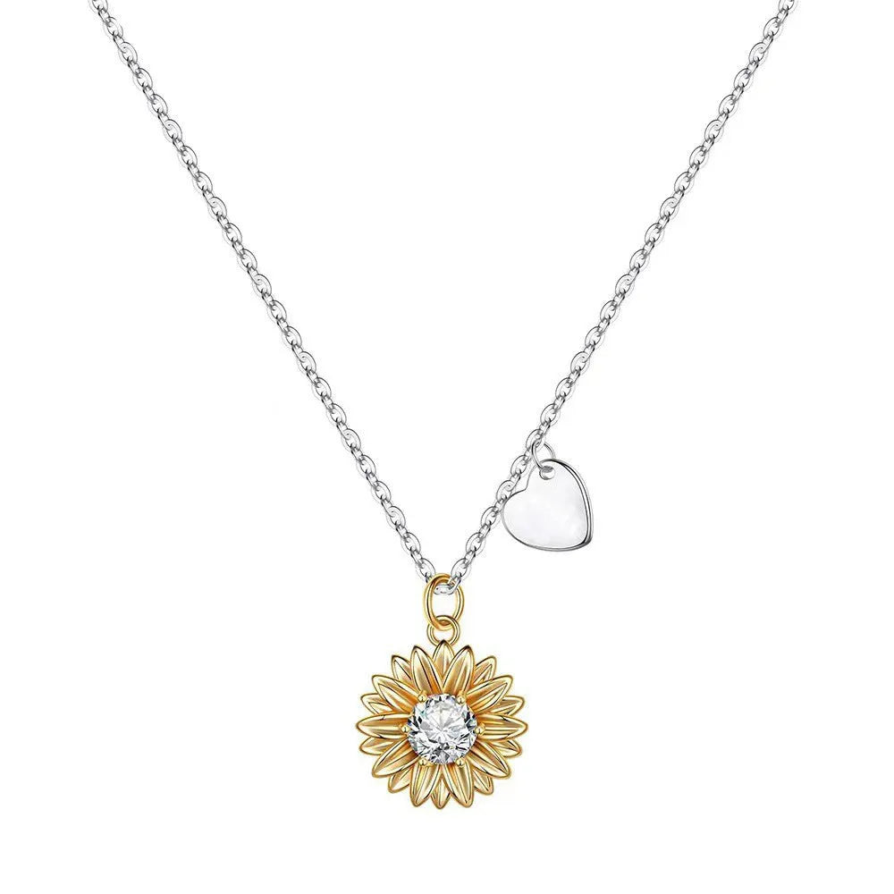 925 silver sunflower necklace with geometric daisy pendant on adjustable chain
