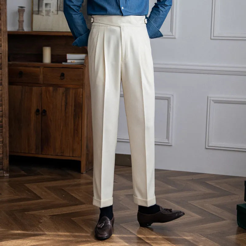 Men's high waist straight casual trousers in polyester available in multiple colours