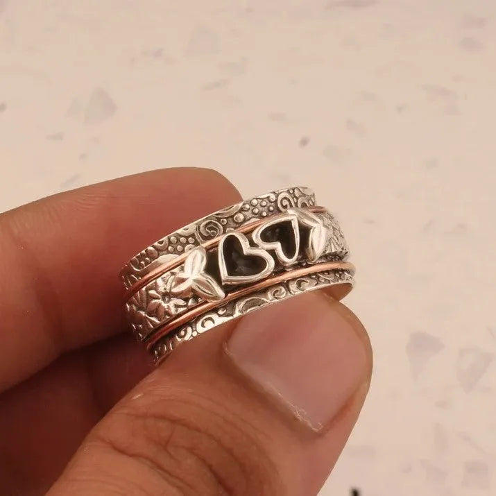 Personality love wide noodle ring for women in silver zinc alloy electroplated finish