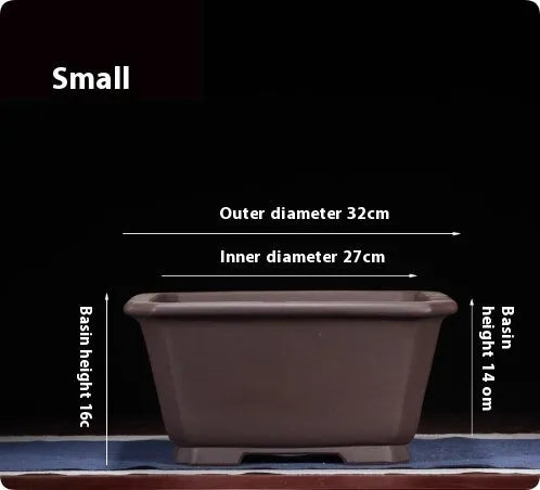 Large Chinese-style purple clay flower pot for indoor bonsai and plants.