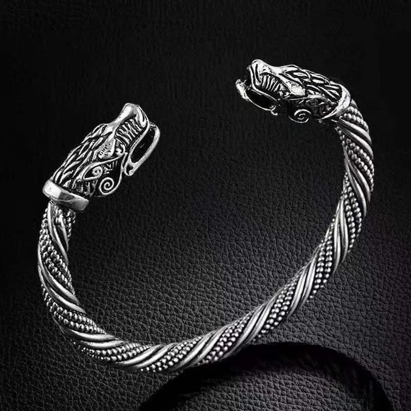 Retro Nordic faucet zodiac cow men's open bracelet in black zinc alloy electroplated finish
