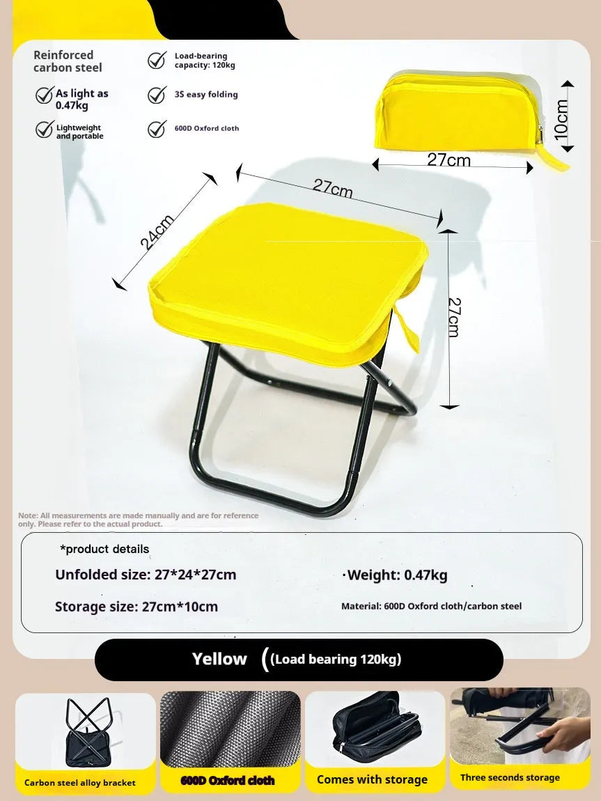 Lightweight foldable camp chair stool in Oxford fabric shown in a khaki colour.