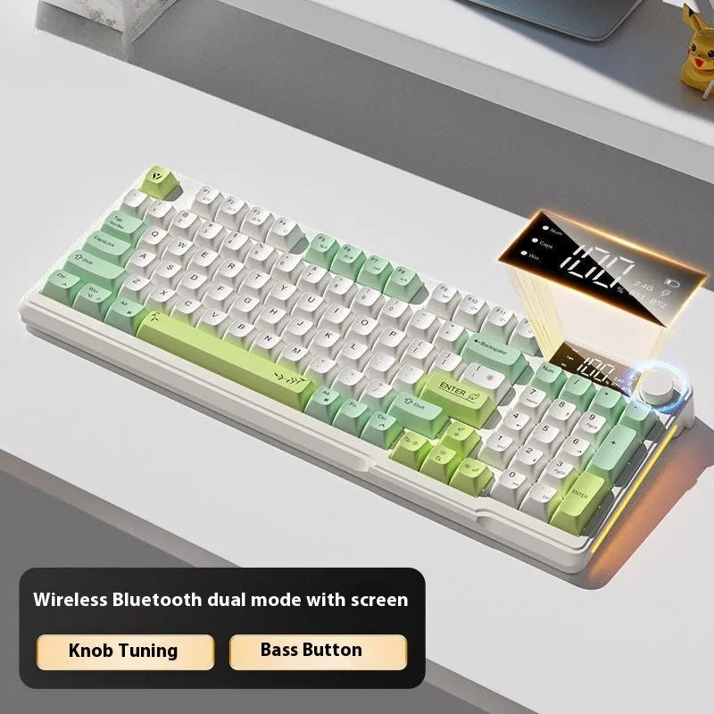 Wireless Bluetooth keyboard and mouse set with ball cap keycaps and multiple colour options on a desk