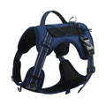Orange explosion-proof dog harness vest with reflective strips and a black hand grip rope attached.