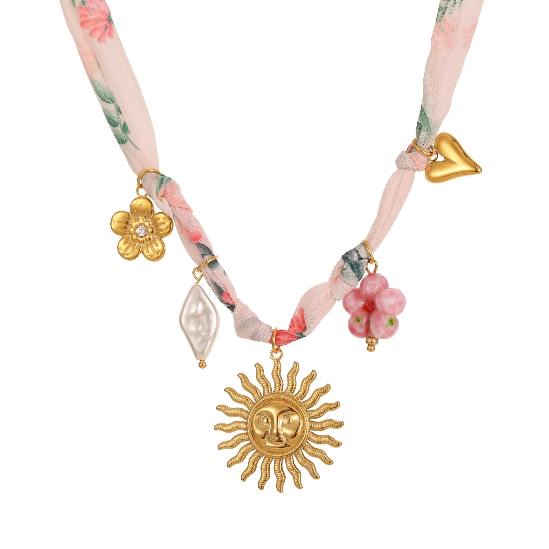 Sun pendant necklace on adjustable stainless steel chain with 18K gold electroplating