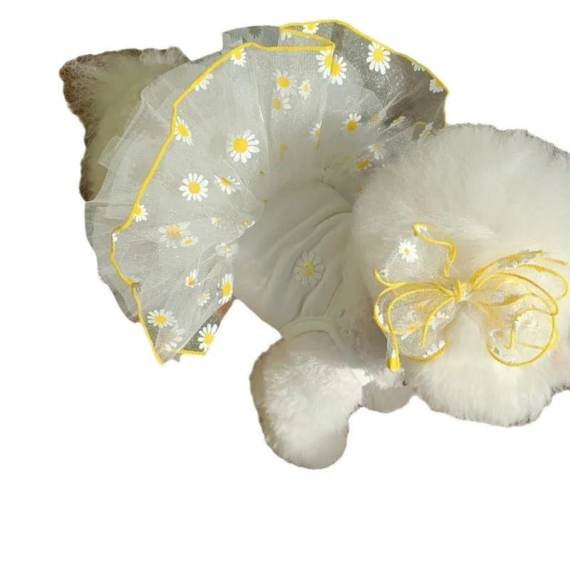 Yellow daisy print mesh dog summer clothes for small to extra large dogs