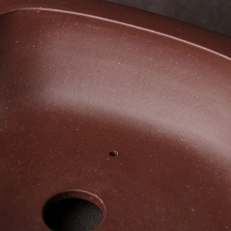 Handmade rectangular purple clay bonsai pot in classical Chinese plain style.