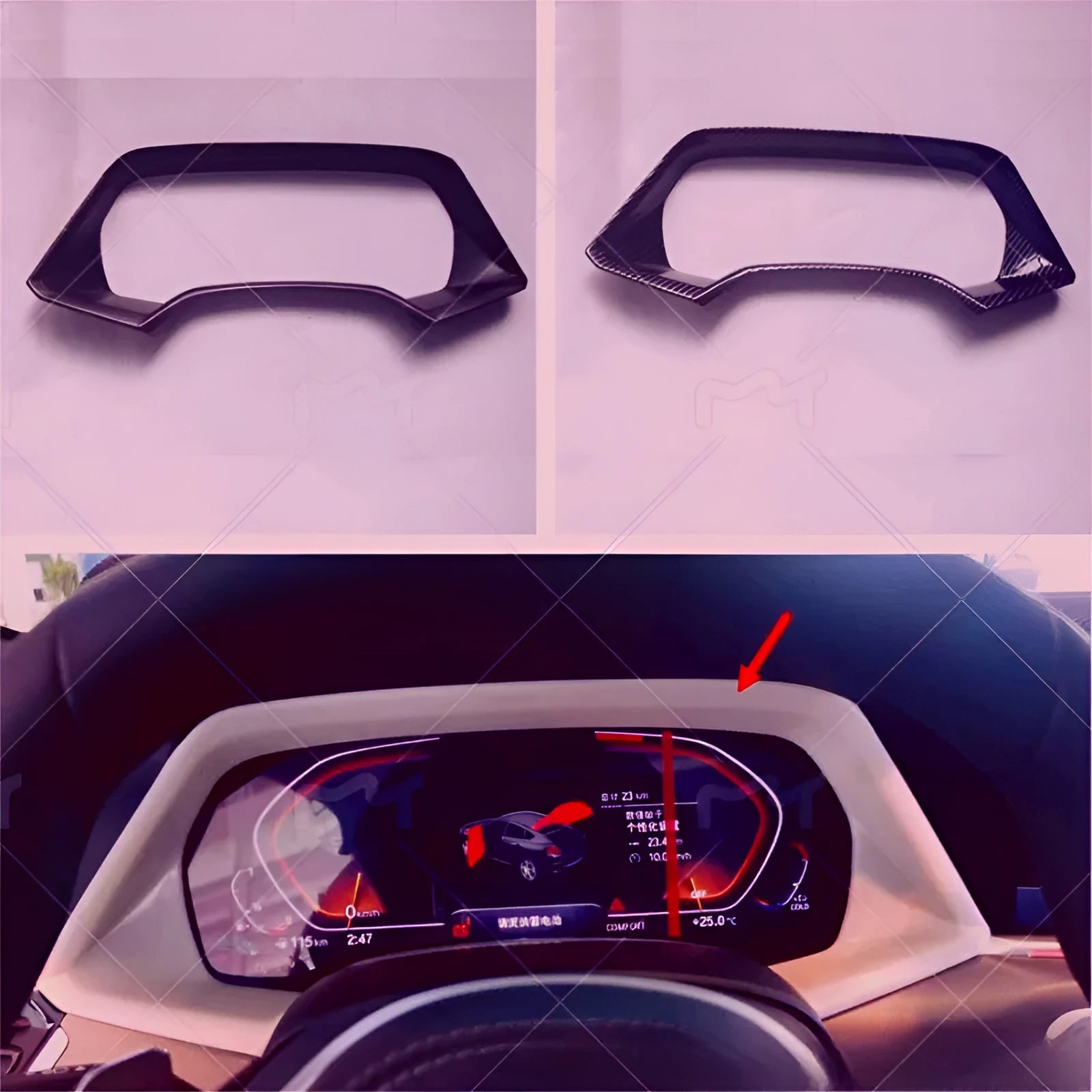 Dashboard decorative frame for BMW X5L in carbon fibre or peach wood finish