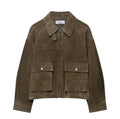Women's medium thickness PU jacket in picture colour with regular fit, Japanese Korean casual style