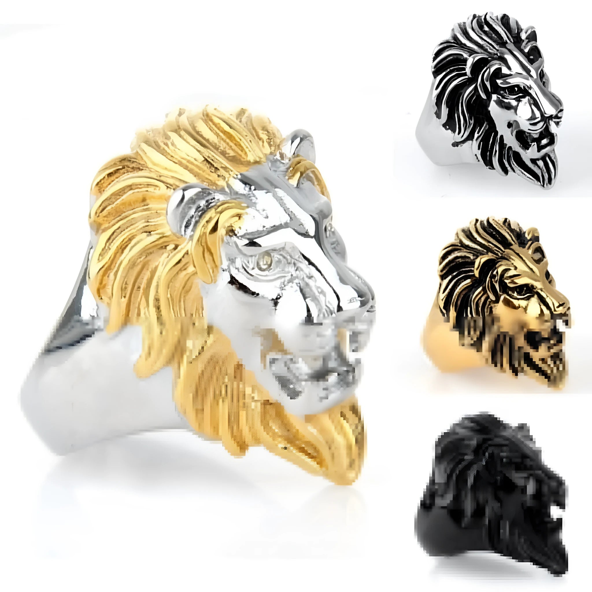 Personality punk lion head ring for men in alloy, available in gold and silver, geometric shape, sizes 7 to 15