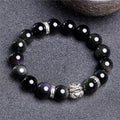 Obsidian bracelet with silver clasp showing male 12MM and female 10MM size options