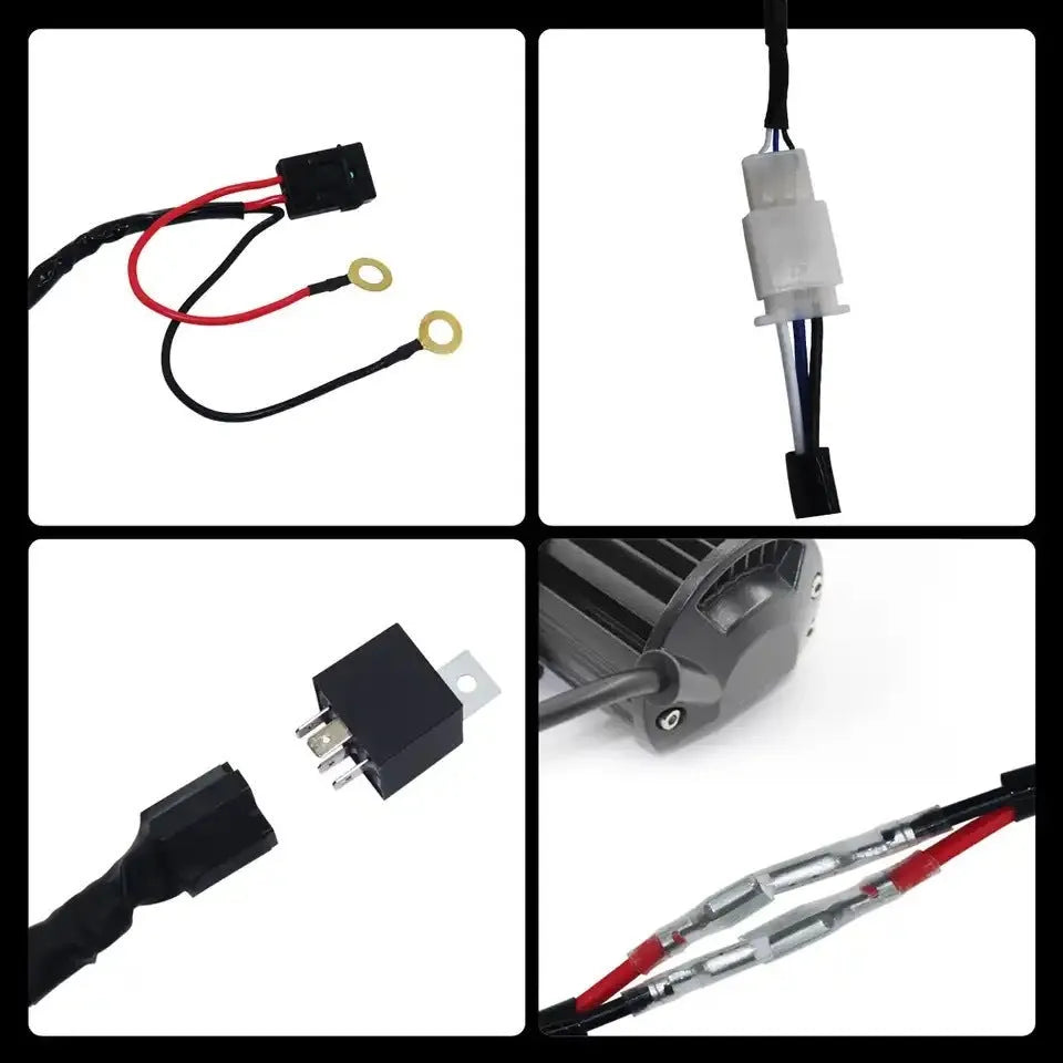 One drag two LED work light wiring harness with 2 metre silicone cable for automotive roof spotlight installations