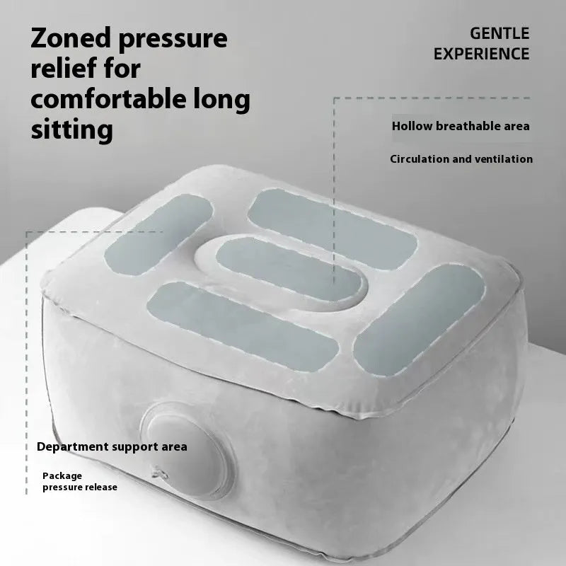 Press inflatable cushion in flocking material, portable folding design for height increase