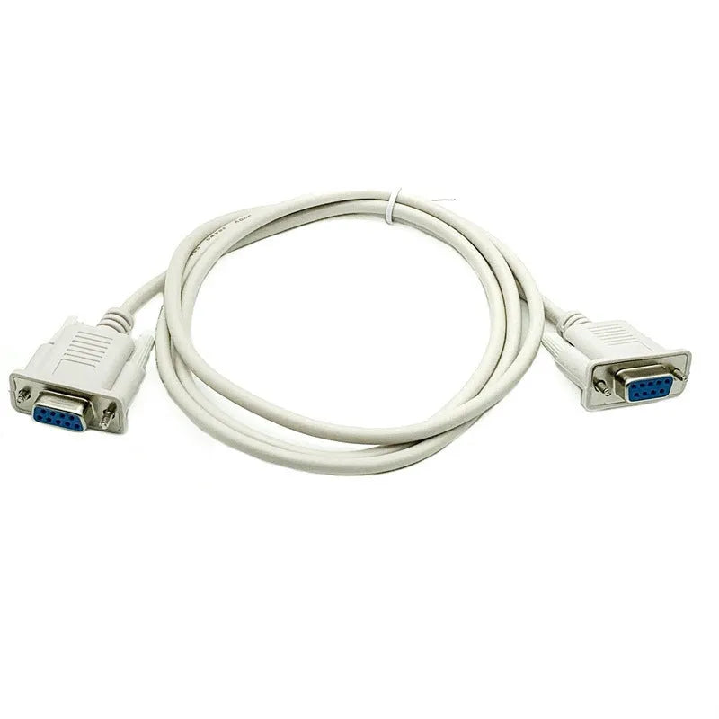Female to female RS232 serial cable with DB9 connectors, 1.5m length, milky white